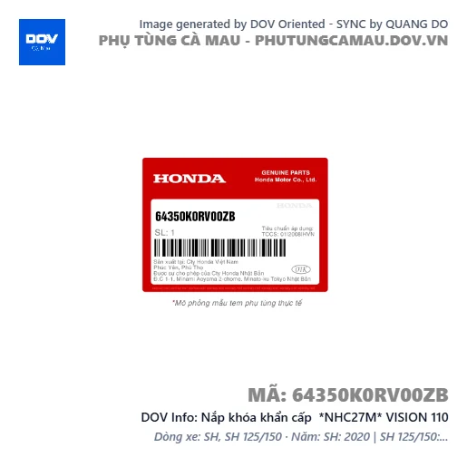 Nắp khóa khẩn cấp  *NHC27M* VISION 110 — 64350K0RV00ZB