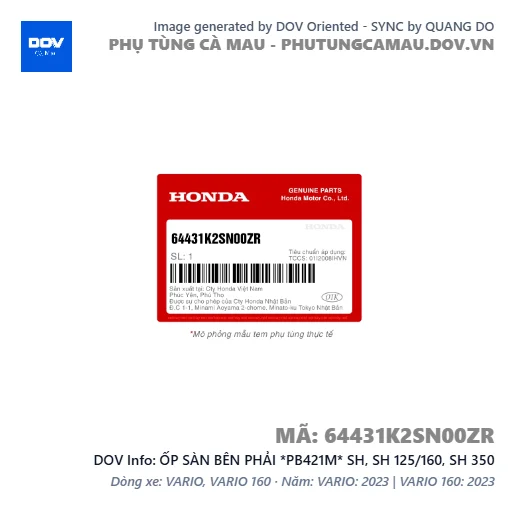 ỐP SÀN BÊN PHẢI *PB421M* SH, SH 125/160, SH 350 — 64431K2SN00ZR