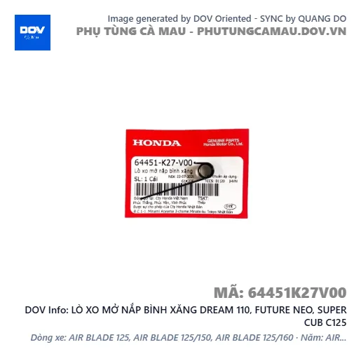 LÒ XO MỞ NẮP BÌNH XĂNG DREAM 110, FUTURE NEO, SUPER CUB C125 — 64451K27V00