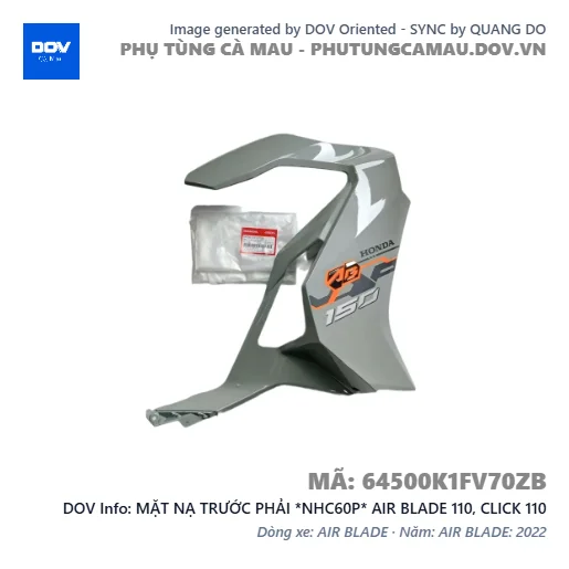 MẶT NẠ TRƯỚC PHẢI *NHC60P* AIR BLADE 110, CLICK 110 — 64500K1FV70ZB