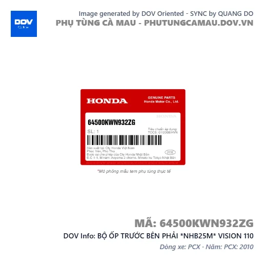 BỘ ỐP TRƯỚC BÊN PHẢI *NHB25M* VISION 110 — 64500KWN932ZG