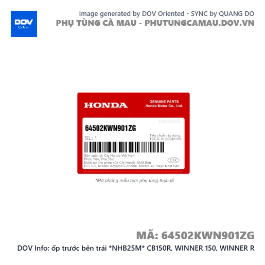 ốp trước bên trái *NHB25M* CB150R, WINNER 150, WINNER R — 64502KWN901ZG