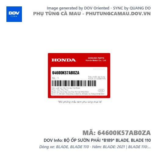 BỘ ỐP SƯỜN PHẢI *B189* BLADE, BLADE 110 — 64600K57AB0ZA