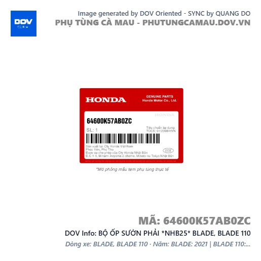 BỘ ỐP SƯỜN PHẢI *NHB25* BLADE, BLADE 110 — 64600K57AB0ZC