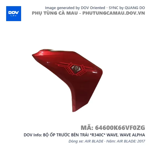 BỘ ỐP TRƯỚC BÊN TRÁI *R340C* WAVE, WAVE ALPHA — 64600K66VF0ZG