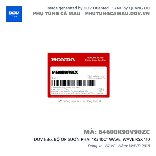 BỘ ỐP SƯỜN PHẢI *R340C* WAVE, WAVE RSX 110 — 64600K90V90ZC
