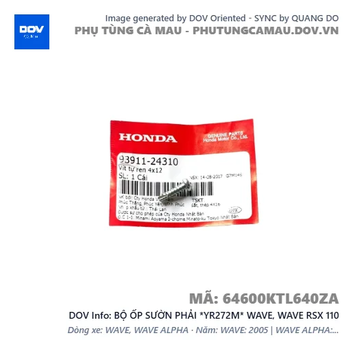 BỘ ỐP SƯỜN PHẢI *YR272M* WAVE, WAVE RSX 110 — 64600KTL640ZA