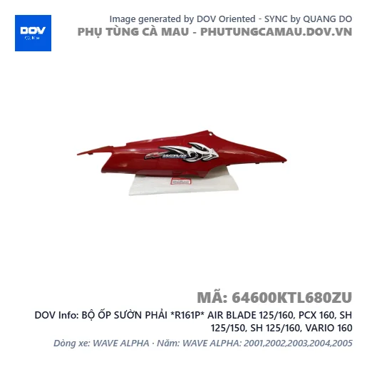 BỘ ỐP SƯỜN PHẢI *R161P* AIR BLADE 125/160, PCX 160, SH 125/150, SH 125/160, VARIO 160 — 64600KTL680ZU