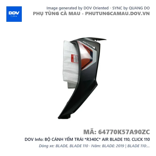 BỘ CÁNH YẾM TRÁI *R340C* AIR BLADE 110, CLICK 110 — 64770K57A90ZC