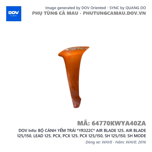 BỘ CÁNH YẾM TRÁI *YR322C* AIR BLADE 125, AIR BLADE 125/150, LEAD 125, PCX, PCX 125, PCX 125/150, SH 125/150, SH MODE — 64770KWYA40ZA
