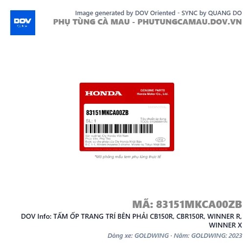 TẤM ỐP TRANG TRÍ BÊN PHẢI CB150R, CBR150R, WINNER R, WINNER X — 83151MKCA00ZB