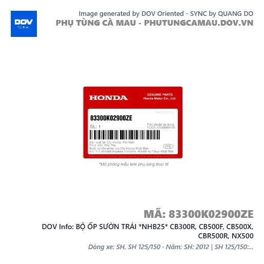 BỘ ỐP SƯỜN TRÁI *NHB25* CB300R, CB500F, CB500X, CBR500R, NX500 — 83300K02900ZE