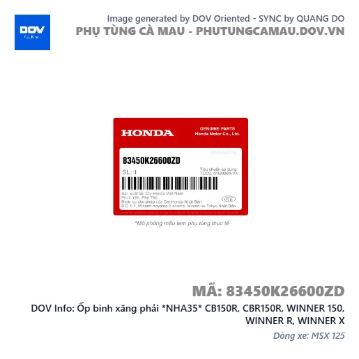 Ốp bình xăng phải *NHA35* CB150R, CBR150R, WINNER 150, WINNER R, WINNER X — 83450K26600ZD