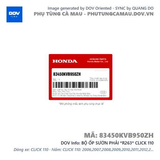 BỘ ỐP SƯỜN PHẢI *R263* CLICK 110 — 83450KVB950ZH