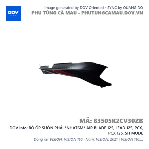BỘ ỐP SƯỜN PHẢI *NHA76M* AIR BLADE 125, LEAD 125, PCX, PCX 125, SH MODE — 83505K2CV30ZB