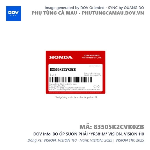 BỘ ỐP SƯỜN PHẢI *YR381M* VISION, VISION 110 — 83505K2CVK0ZB