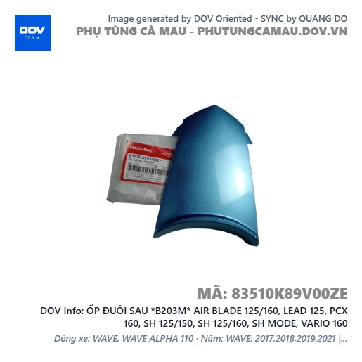 ỐP ĐUÔI SAU *B203M* AIR BLADE 125/160, LEAD 125, PCX 160, SH 125/150, SH 125/160, SH MODE, VARIO 160 — 83510K89V00ZE