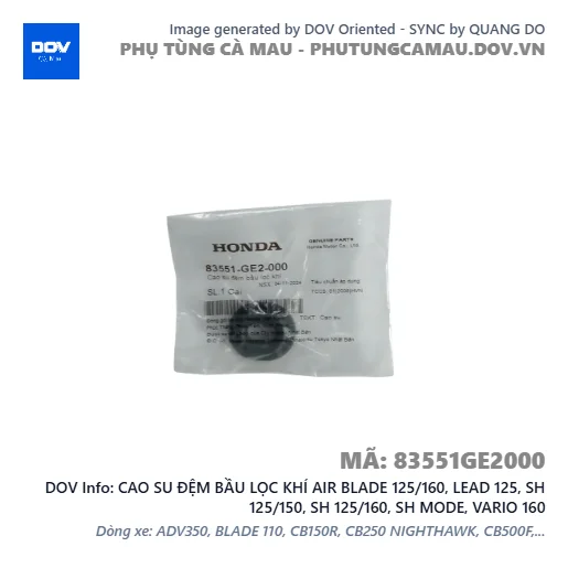CAO SU ĐỆM BẦU LỌC KHÍ AIR BLADE 125/160, LEAD 125, SH 125/150, SH 125/160, SH MODE, VARIO 160 — 83551GE2000