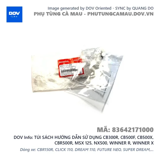 TÚI SÁCH HƯỚNG DẪN SỬ DỤNG CB300R, CB500F, CB500X, CBR500R, MSX 125, NX500, WINNER R, WINNER X — 83642171000