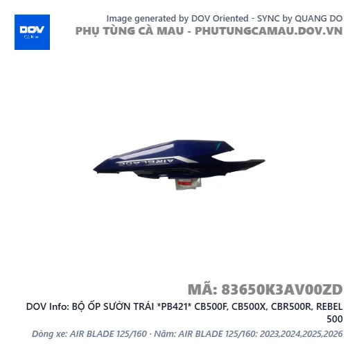 BỘ ỐP SƯỜN TRÁI *PB421* CB500F, CB500X, CBR500R, REBEL 500 — 83650K3AV00ZD