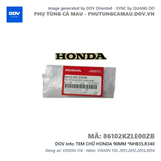 TEM CHỮ HONDA 90MM *NHB35,R340 — 86102KZLE00ZB
