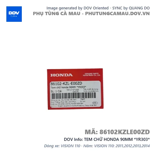 TEM CHỮ HONDA 90MM *YR303* — 86102KZLE00ZD