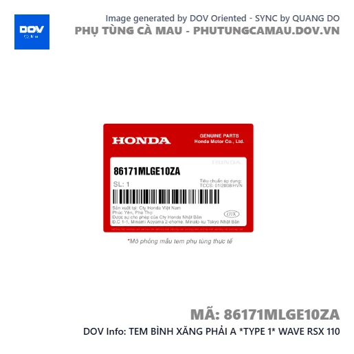 TEM BÌNH XĂNG PHẢI A *TYPE 1* WAVE RSX 110 — 86171MLGE10ZA