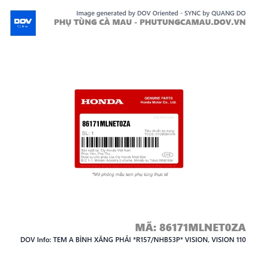 TEM A BÌNH XĂNG PHẢI *R157/NHB53P* VISION, VISION 110 — 86171MLNET0ZA