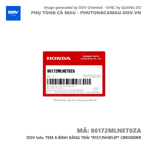 TEM A BÌNH XĂNG TRÁI *R157/NHB53P* CBR1000RR — 86172MLNET0ZA
