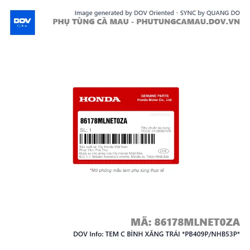 TEM C BÌNH XĂNG TRÁI *PB409P/NHB53P*  — 86178MLNET0ZA