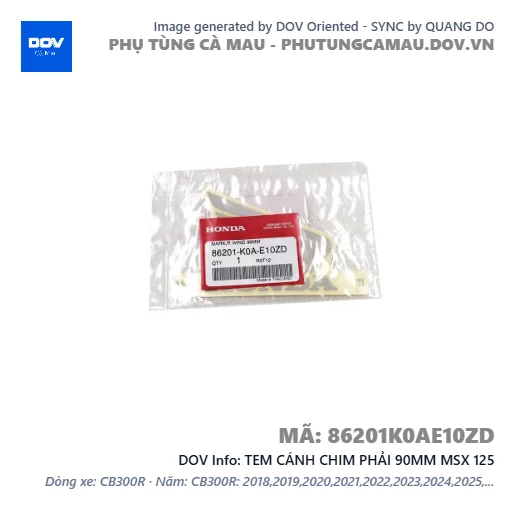 TEM CÁNH CHIM PHẢI 90MM MSX 125 — 86201K0AE10ZD