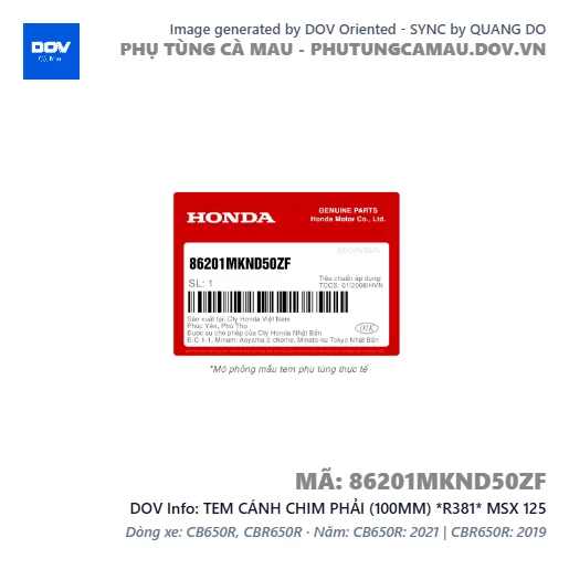 TEM CÁNH CHIM PHẢI (100MM) *R381* MSX 125 — 86201MKND50ZF