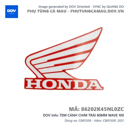 TEM CÁNH CHIM TRÁI 80MM WAVE 100 — 86202K45NL0ZC