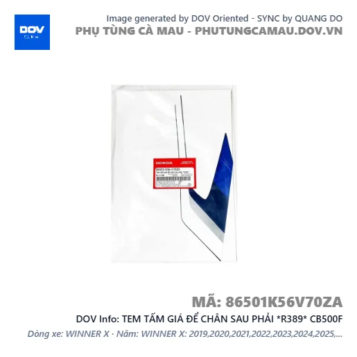 TEM TẤM GIÁ ĐỂ CHÂN SAU PHẢI *R389* CB500F — 86501K56V70ZA