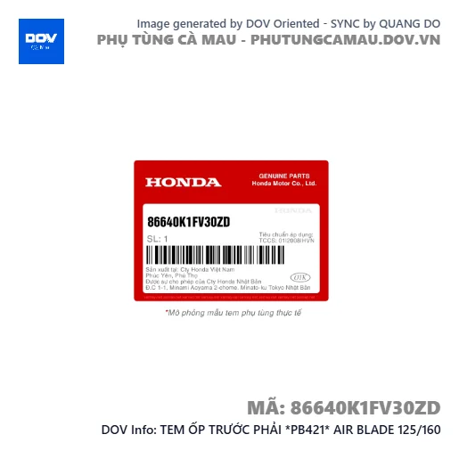 TEM ỐP TRƯỚC PHẢI *PB421* AIR BLADE 125/160 — 86640K1FV30ZD