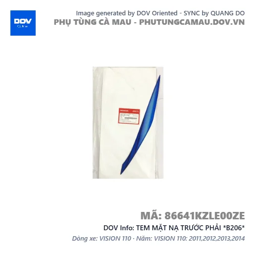 TEM MẶT NẠ TRƯỚC PHẢI *B206* — 86641KZLE00ZE