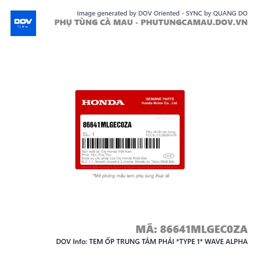TEM ỐP TRUNG TÂM PHẢI *TYPE 1* WAVE ALPHA — 86641MLGEC0ZA