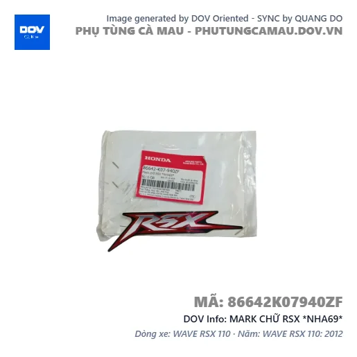 MARK CHỮ RSX *NHA69* — 86642K07940ZF
