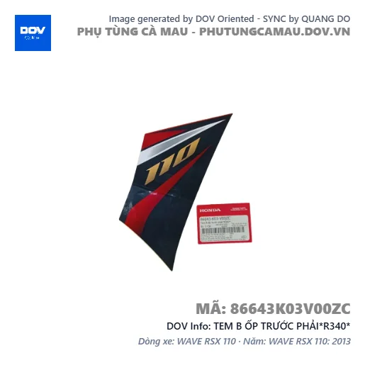 TEM B ỐP TRƯỚC PHẢI*R340*  — 86643K03V00ZC