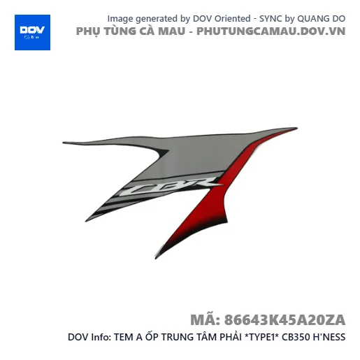 TEM A ỐP TRUNG TÂM PHẢI *TYPE1* CB350 H'NESS — 86643K45A20ZA