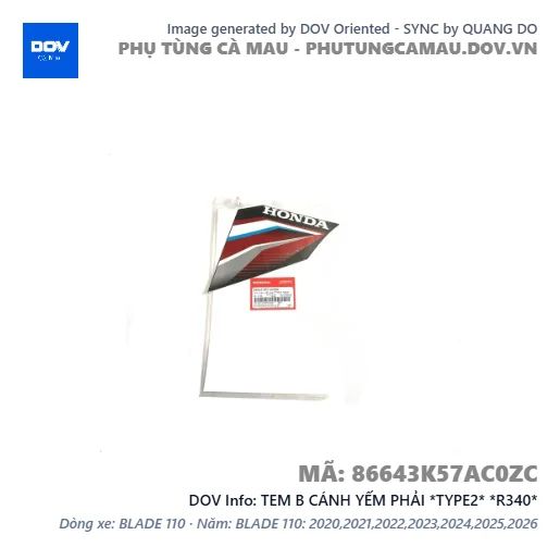 TEM B CÁNH YẾM PHẢI *TYPE2* *R340* — 86643K57AC0ZC