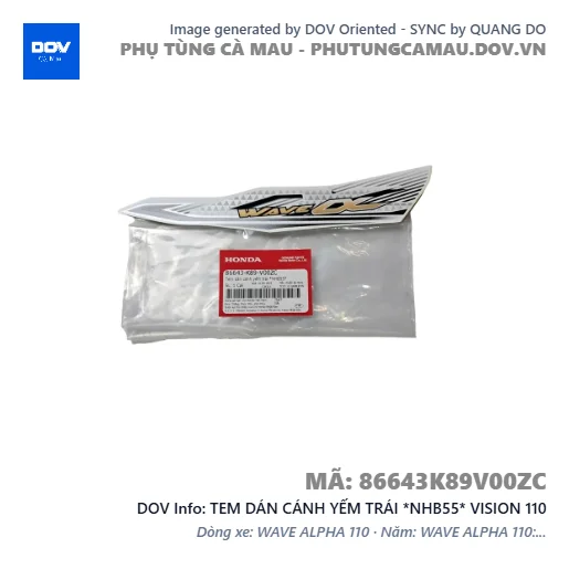 TEM DÁN CÁNH YẾM TRÁI *NHB55* VISION 110 — 86643K89V00ZC