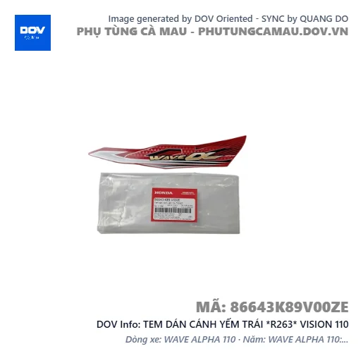 TEM DÁN CÁNH YẾM TRÁI *R263* VISION 110 — 86643K89V00ZE