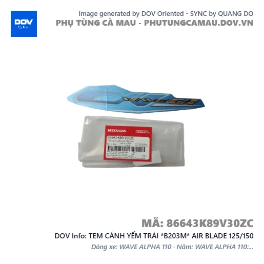 TEM CÁNH YẾM TRÁI *B203M* AIR BLADE 125/150 — 86643K89V30ZC