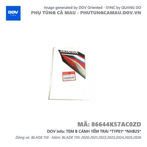 TEM B CÁNH YẾM TRÁI *TYPE1* *NHB25*  — 86644K57AC0ZD