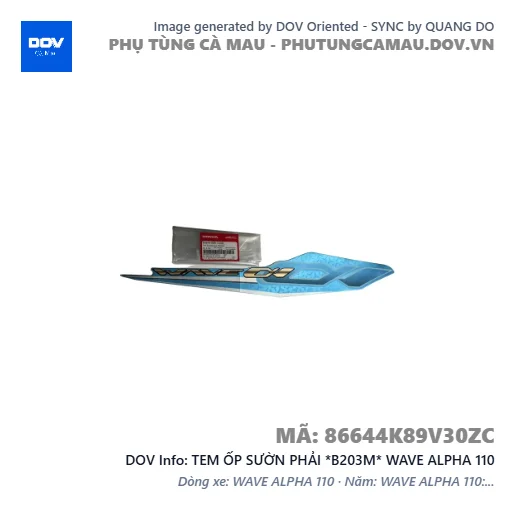 TEM ỐP SƯỜN PHẢI *B203M* WAVE ALPHA 110 — 86644K89V30ZC