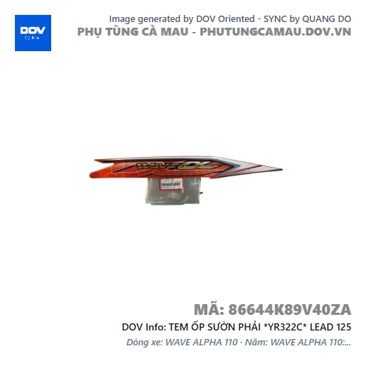 TEM ỐP SƯỜN PHẢI *YR322C* LEAD 125 — 86644K89V40ZA