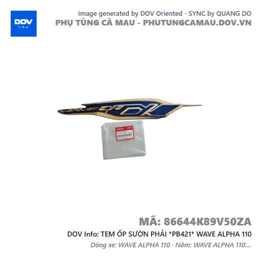 TEM ỐP SƯỜN PHẢI *PB421* WAVE ALPHA 110 — 86644K89V50ZA