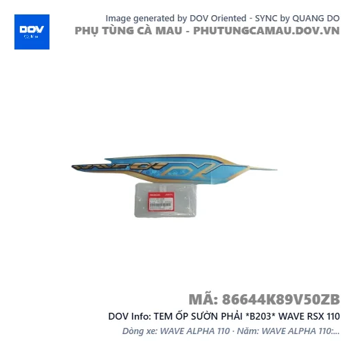 TEM ỐP SƯỜN PHẢI *B203* WAVE RSX 110 — 86644K89V50ZB