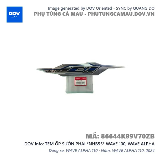 TEM ỐP SƯỜN PHẢI *NHB55* WAVE 100, WAVE ALPHA — 86644K89V70ZB